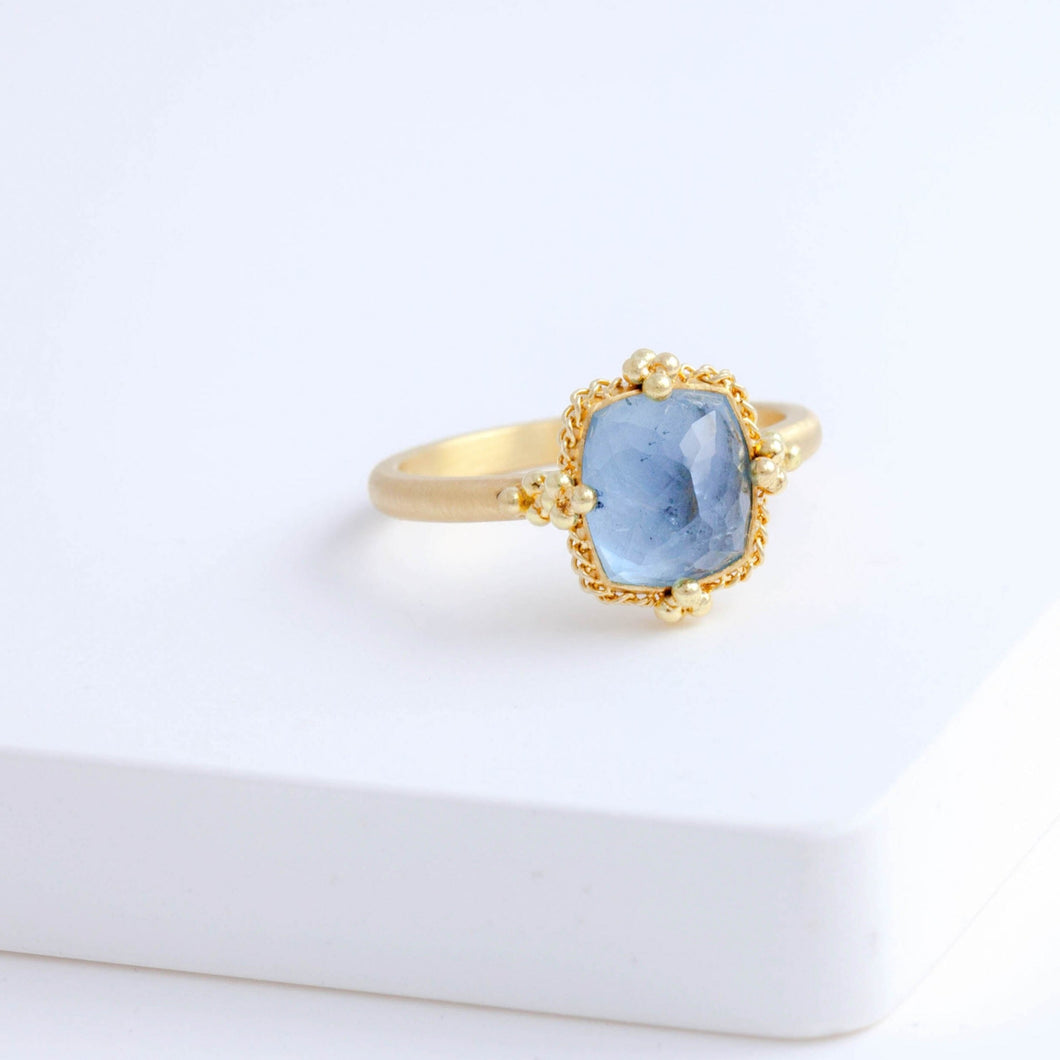 One-of-a-kind rectangular aquamarine ring