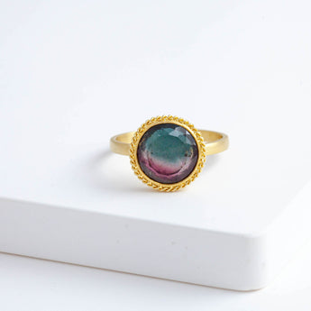 One-of-a-kind round watermelon tourmaline ring