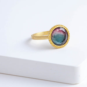 One-of-a-kind round watermelon tourmaline ring