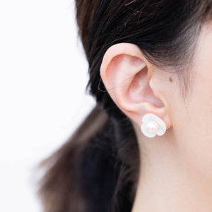 Plum flower akoya pearl earrings