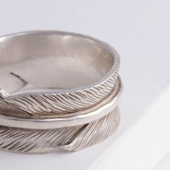 Silver large infinity feather ring