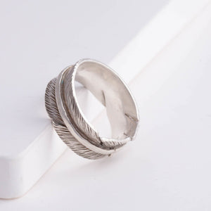 Silver large infinity feather ring