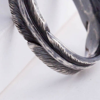 Oxidized silver infinity feather ring