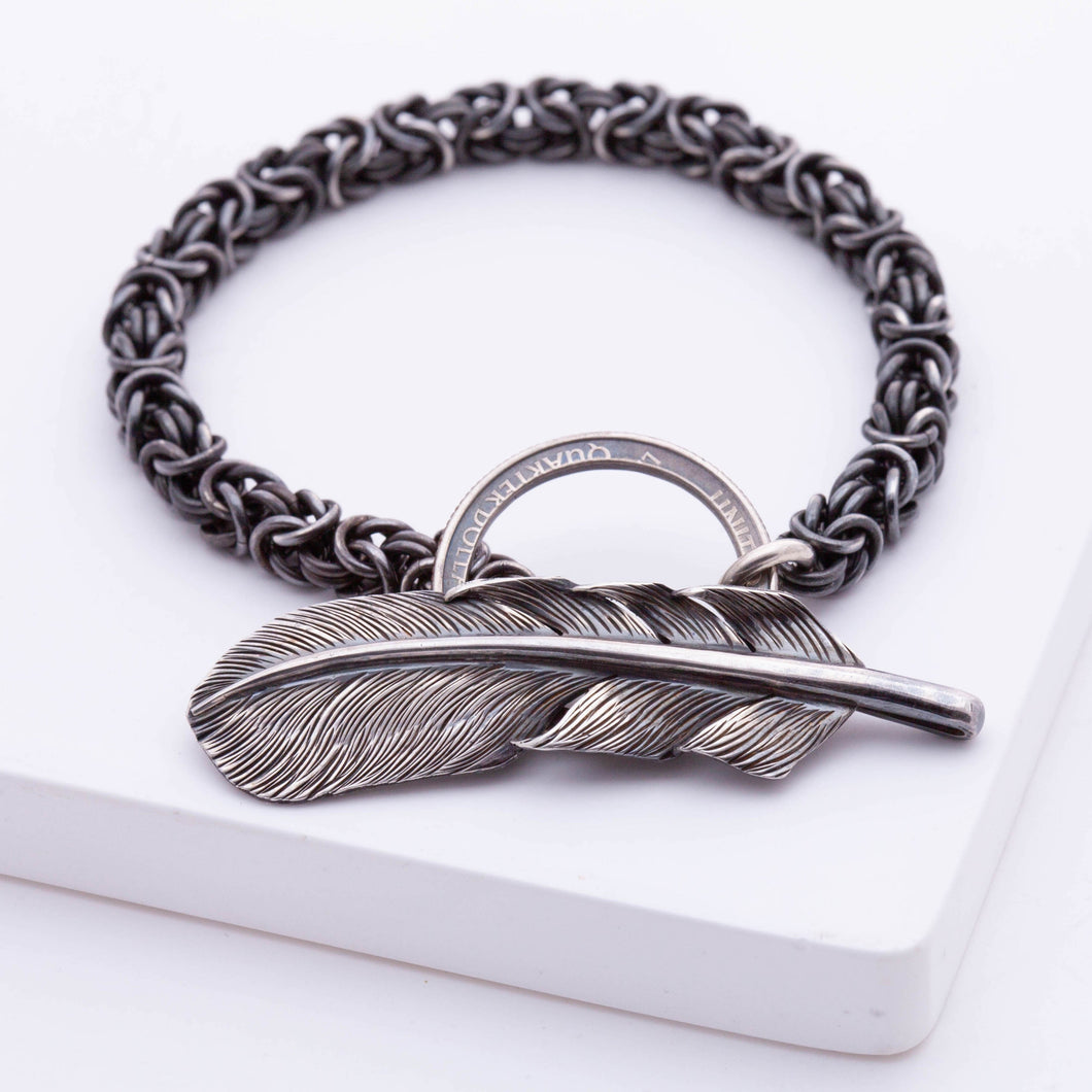 Large feather Byzantine chain bracelet