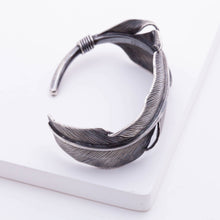 Load image into Gallery viewer, Oxidized silver feather cuff bracelet
