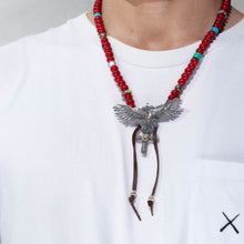 Load image into Gallery viewer, Medium mokume eagle necklace with cross pendent and trade beads
