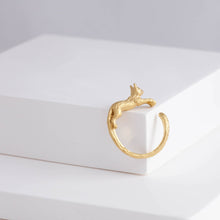 Load image into Gallery viewer, Cat and diamond gold plated silver ring
