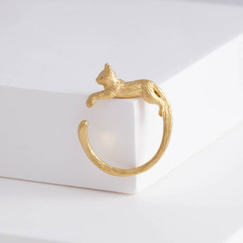 Cat and diamond gold plated silver ring