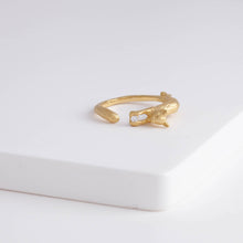 Load image into Gallery viewer, Cat and diamond gold plated silver ring
