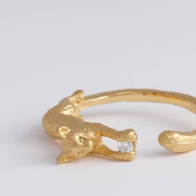 Load image into Gallery viewer, Cat and diamond gold plated silver ring
