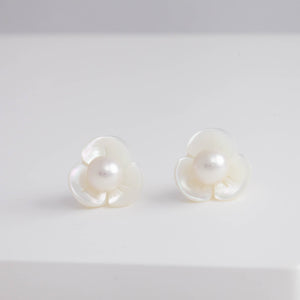 Plum flower akoya pearl earrings