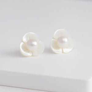 Plum flower akoya pearl earrings