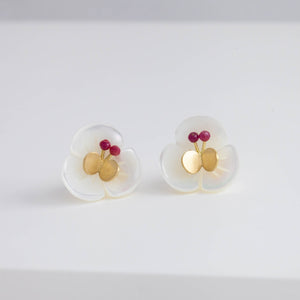 Plum flower ruby butterfly earrings