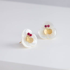 Plum flower ruby butterfly earrings