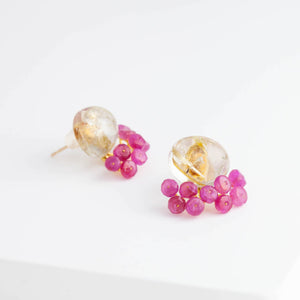 Fairy oval rutilated quartz and ruby earrings