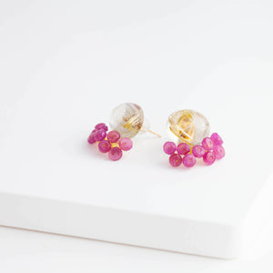 Fairy oval rutilated quartz and pink sapphire earrings