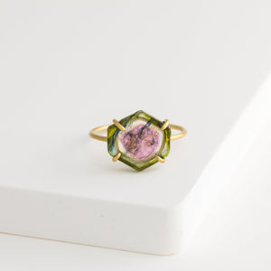 Rough stone watermelon tourmaline ring - Kolekto 