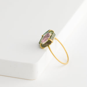 Rough stone watermelon tourmaline ring - Kolekto 