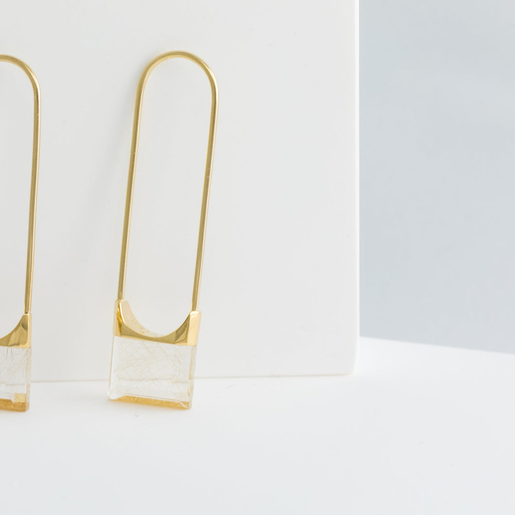 Drop square rutilated quartz earring - Kolekto 