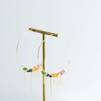 Rainbow mixed beaded large hoop earrings - Kolekto 