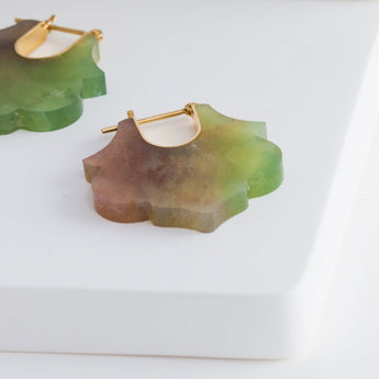 Crest red moss agate lotus earrings - Kolekto 