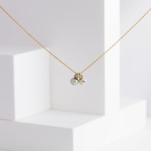 Baby Akoya pearl double pearl diamond necklace - Kolekto 