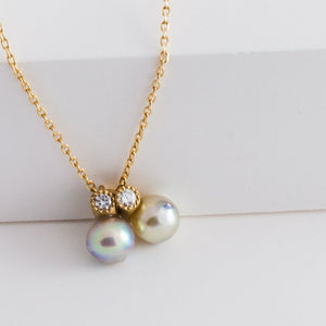Baby Akoya pearl double pearl diamond necklace - Kolekto 