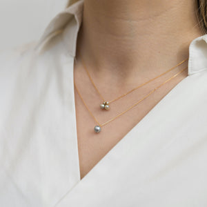 Baby Akoya pearl double pearl diamond necklace - Kolekto 