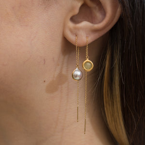 One-of-a-kind Akoya pearl sapphire drop earrings - Kolekto 