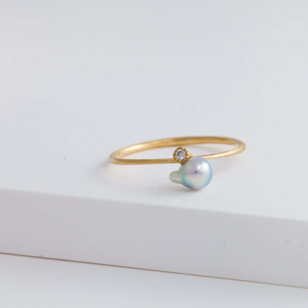 Baby Akoya pearl single pearl diamond ring - Kolekto 