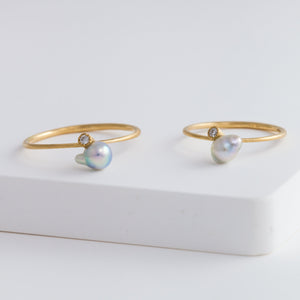 Baby Akoya pearl single pearl diamond ring - Kolekto 